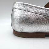 Chanel CC Metallic Leather Loafers Silver Size 38.5