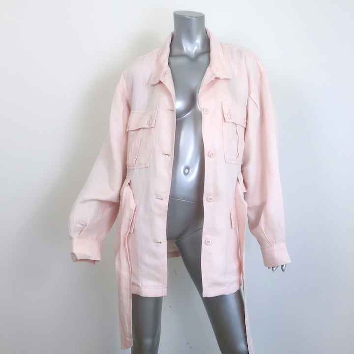 Joie Sirena Belted Utility Jacket Pink Linen-Blend Size Large