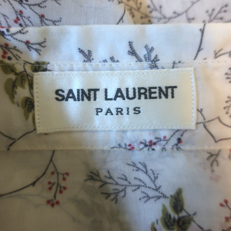 Saint Laurent Ruffle-Front Button Down Shirt White Floral Print Cotton Size 42