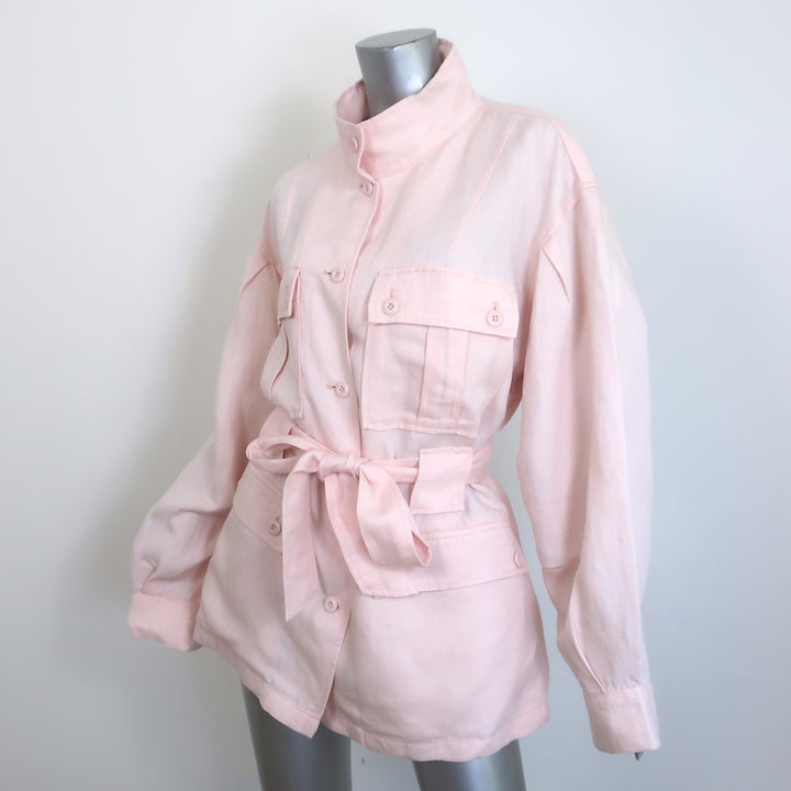 Joie Sirena Belted Utility Jacket Pink Linen-Blend Size Large