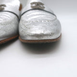 Chanel CC Metallic Leather Loafers Silver Size 38.5