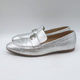 Chanel CC Metallic Leather Loafers Silver Size 38.5