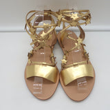 Loeffler Randall Starla Ankle Wrap Sandals Gold Metallic Leather Size 6.5 NEW