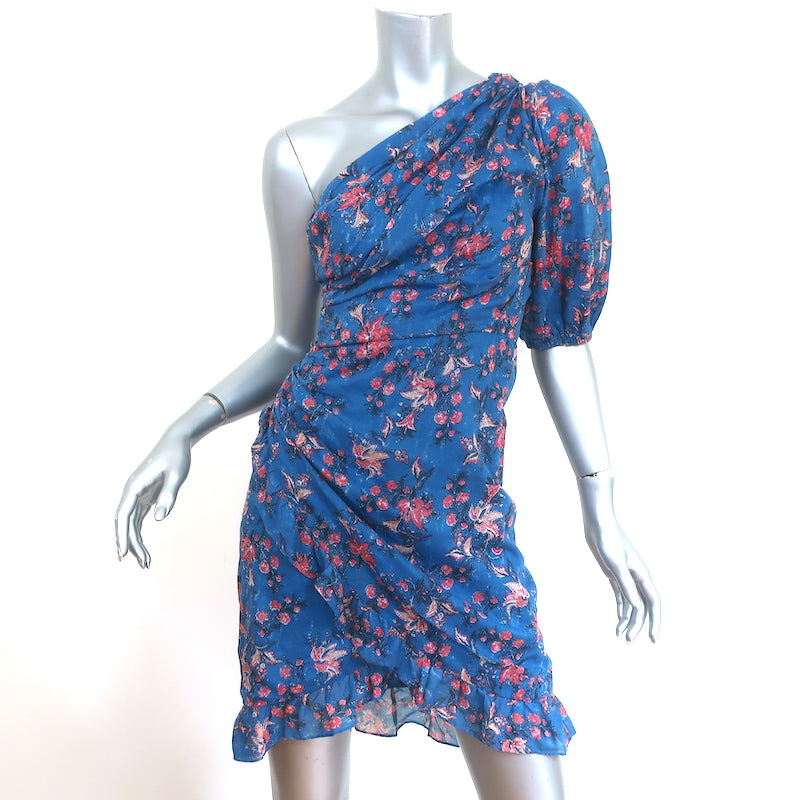 Isabel Marant Etoile One-Shoulder Mini Dress Esther Blue Printed