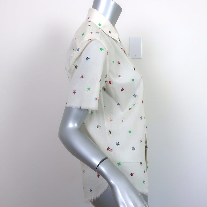 Saint Laurent Star Print Shirt Ivory Lightweight Wool Size 34 Short Sleeve Top