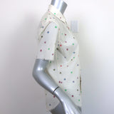 Saint Laurent Star Print Shirt Ivory Lightweight Wool Size 34 Short Sleeve Top