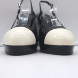 Chanel Cap Toe Slingback Platform Pumps Black & White Patent Leather Size 39.5