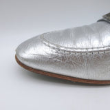 Chanel CC Metallic Leather Loafers Silver Size 38.5
