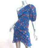 Isabel Marant Etoile One-Shoulder Mini Dress Esther Blue Printed Cotton Size 36