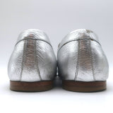 Chanel CC Metallic Leather Loafers Silver Size 38.5