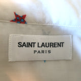 Saint Laurent Star Print Shirt Ivory Lightweight Wool Size 34 Short Sleeve Top