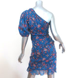 Isabel Marant Etoile One-Shoulder Mini Dress Esther Blue Printed Cotton Size 36