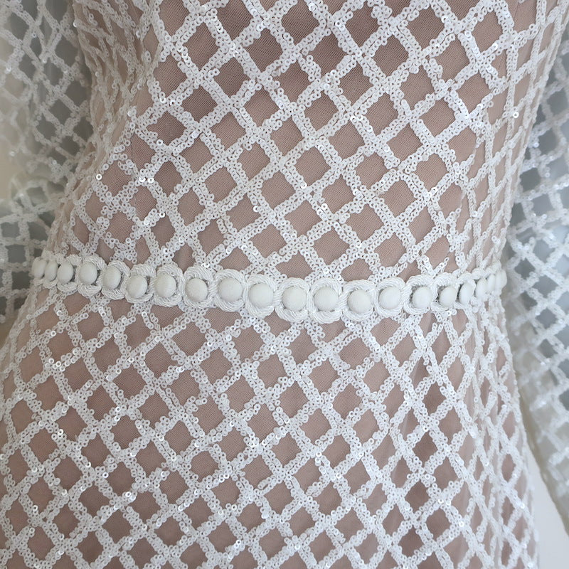 Dress the Population Collins Sequined Tulle Dress White Size Medium NEW