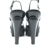 Chanel Cap Toe Slingback Platform Pumps Black & White Patent Leather Size 39.5