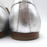 Chanel CC Metallic Leather Loafers Silver Size 38.5