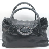 Henry Beguelin Large Fold-Over Shoulder Bag Black Croc-Embossed Leather