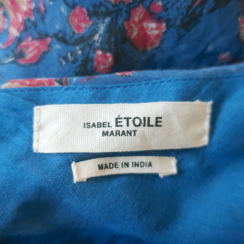 Isabel Marant Etoile One-Shoulder Mini Dress Esther Blue Printed Cotton Size 36