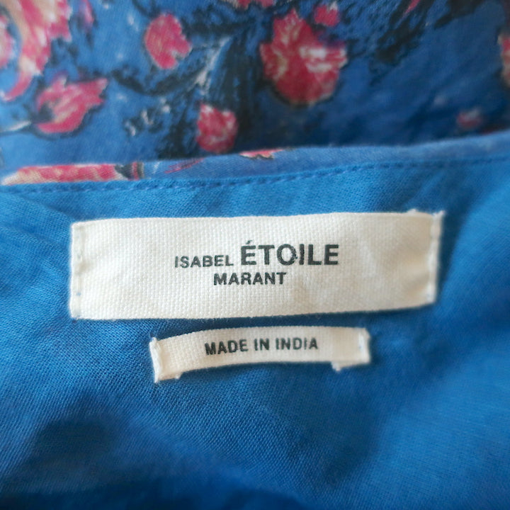 Isabel Marant Etoile One-Shoulder Mini Dress Esther Blue Printed Cotton Size 36