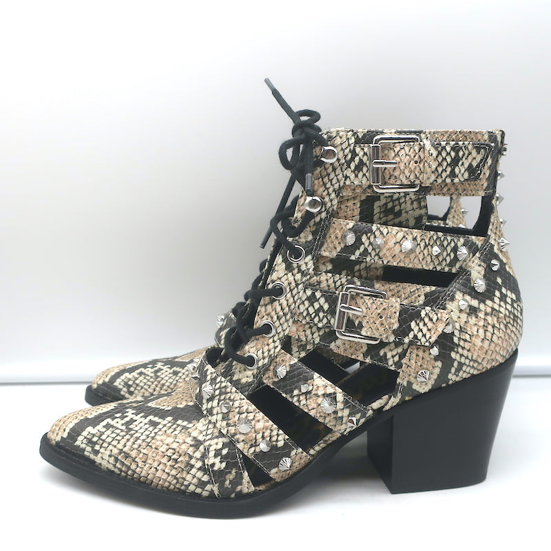 Sam Edelman Elana Studded Cutout Ankle Boots Snake Print Leather Size 9 NEW