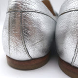 Chanel CC Metallic Leather Loafers Silver Size 38.5