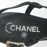 Chanel Cap Toe Slingback Platform Pumps Black & White Patent Leather Size 39.5