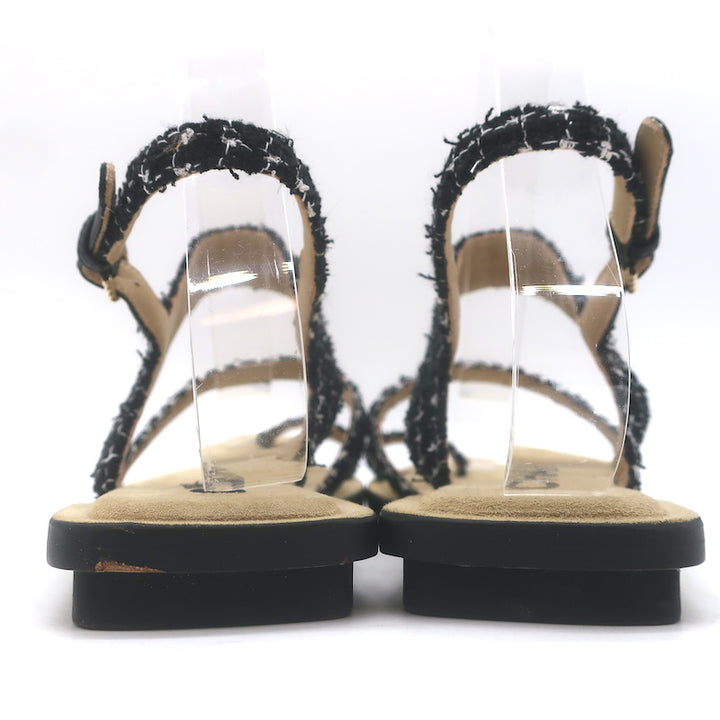 Chanel 21P Pearl CC Tweed Toe-Strap Slingback Sandals Black Size 38.5