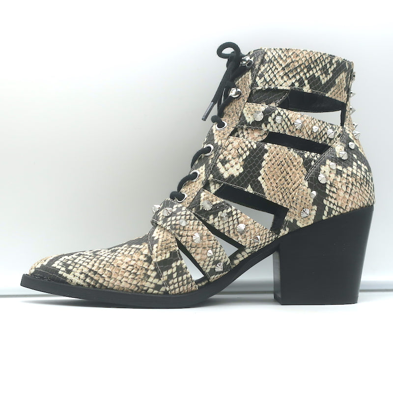 Sam Edelman Elana Studded Cutout Ankle Boots Snake Print Leather Size 9 NEW