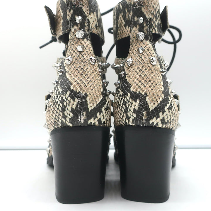 Sam Edelman Elana Studded Cutout Ankle Boots Snake Print Leather Size 9 NEW