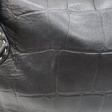 Henry Beguelin Large Fold-Over Shoulder Bag Black Croc-Embossed Leather