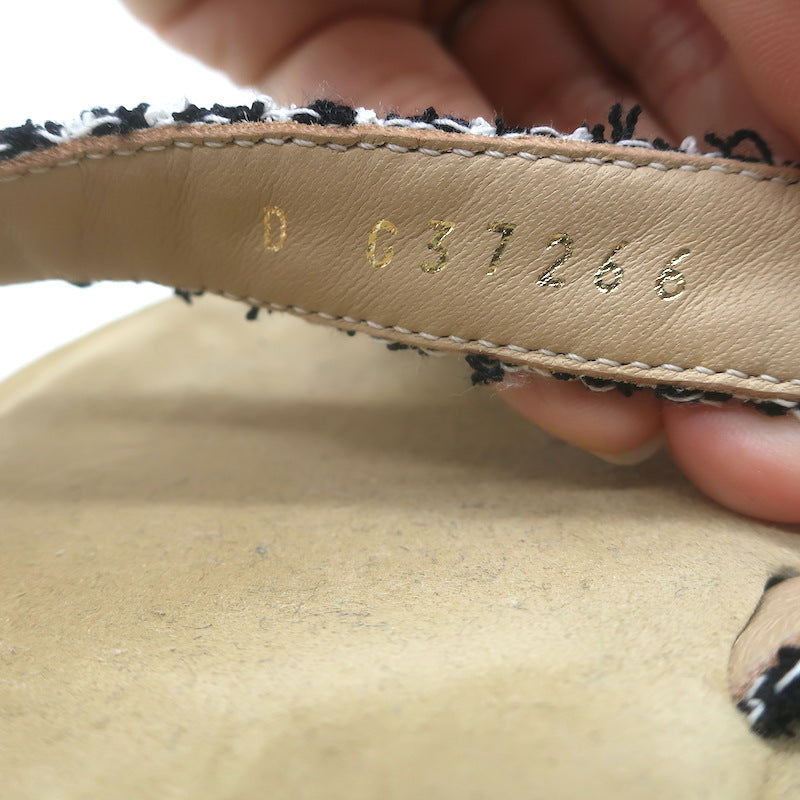 Chanel 21P Pearl CC Tweed Toe-Strap Slingback Sandals Black Size 38.5