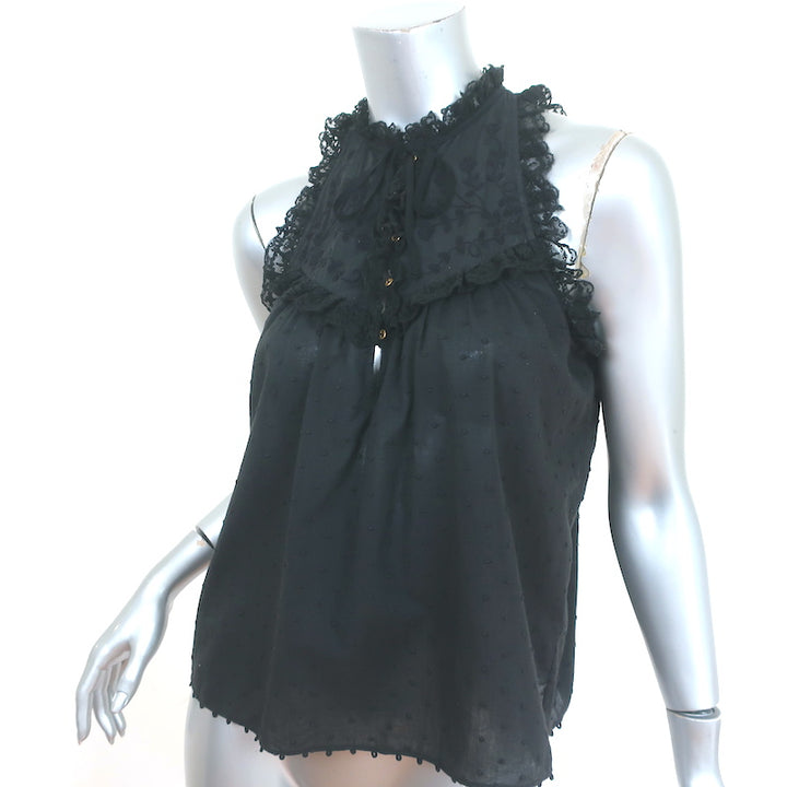 Ulla Johnson Tank Top Lea Black Swiss Dot Cotton Size 0 Sleeveless Blouse