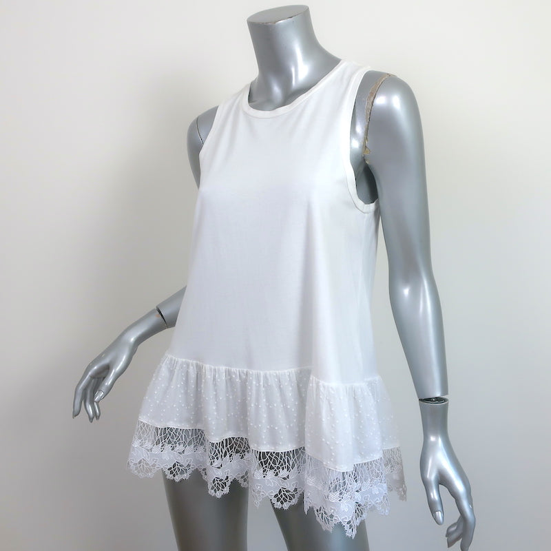 Thakoon Ruffled Lace-Hem Tank Top White Cotton Jersey Size Small