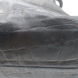 Henry Beguelin Large Fold-Over Shoulder Bag Black Croc-Embossed Leather