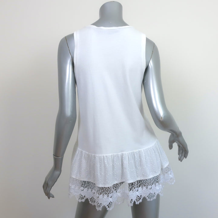 Thakoon Ruffled Lace-Hem Tank Top White Cotton Jersey Size Small