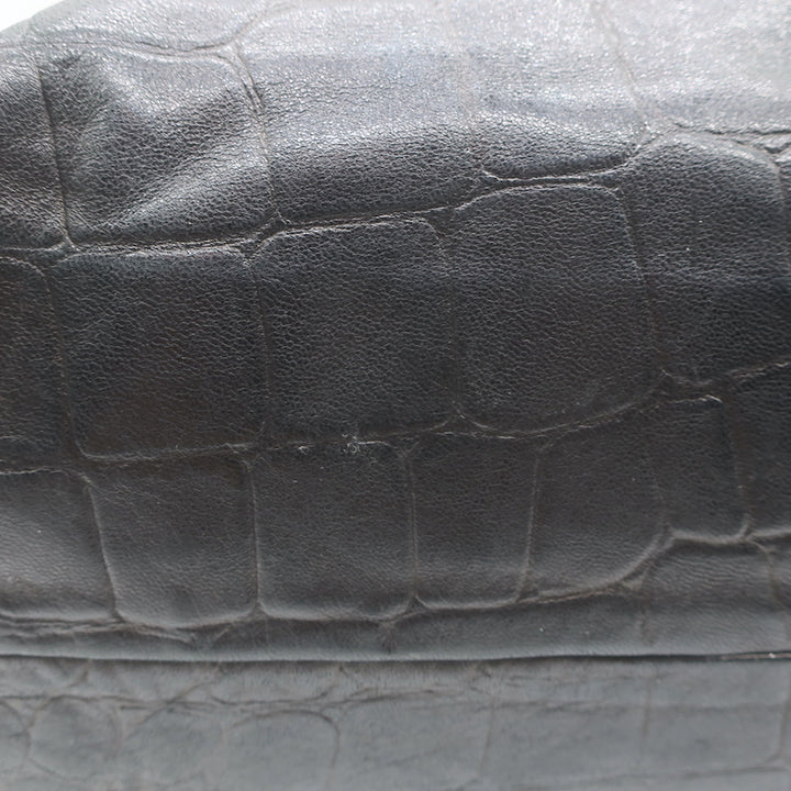 Henry Beguelin Large Fold-Over Shoulder Bag Black Croc-Embossed Leather
