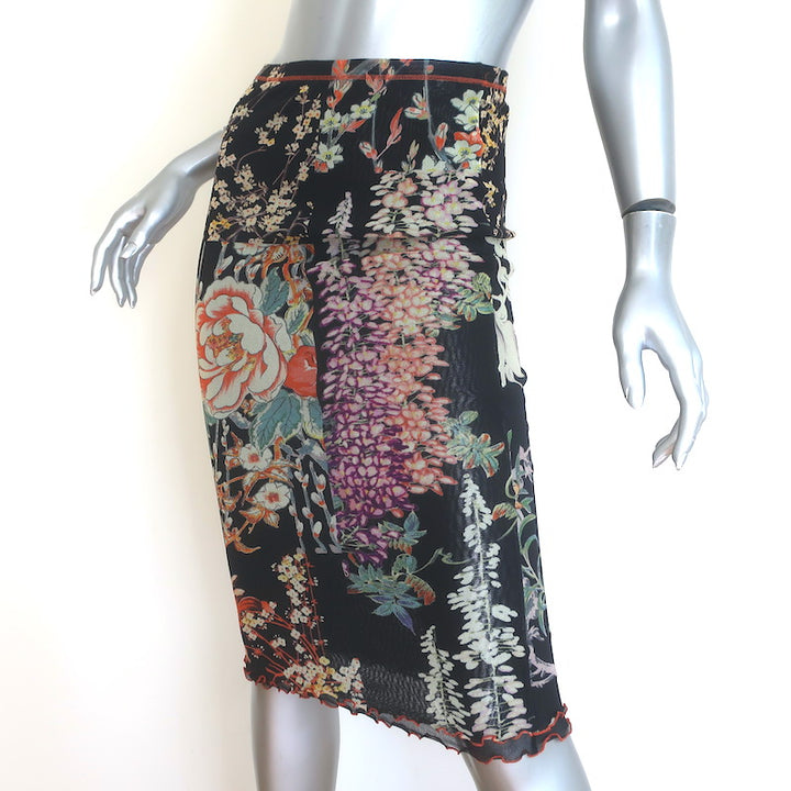 Etro Floral Print Mesh Midi Skirt Black Size 40