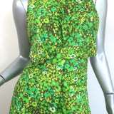 Alemais Phyllis Twist-Front Pleated Midi Dress Green Floral Print Cotton Size 8