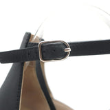 Hermes Legend Ankle Strap Wedge Sandals Black Leather Size 38.5