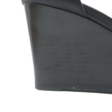 Hermes Legend Ankle Strap Wedge Sandals Black Leather Size 38.5