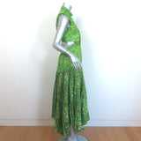 Alemais Phyllis Twist-Front Pleated Midi Dress Green Floral Print Cotton Size 8