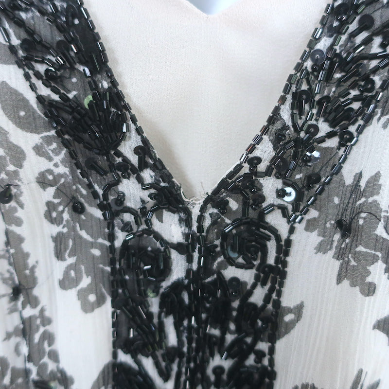 Alice + Olivia Jeanette Beaded Cold Shoulder Dress White Paisley Print Size 10