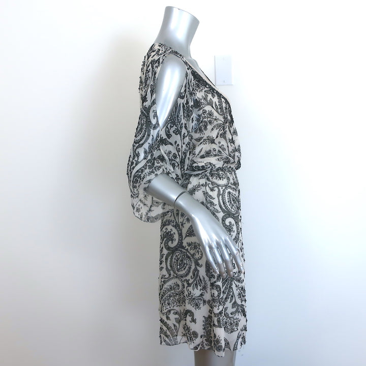Alice + Olivia Jeanette Beaded Cold Shoulder Dress White Paisley Print Size 10