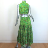 Alemais Phyllis Twist-Front Pleated Midi Dress Green Floral Print Cotton Size 8