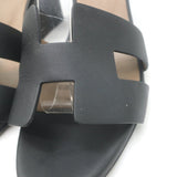 Hermes Legend Ankle Strap Wedge Sandals Black Leather Size 38.5