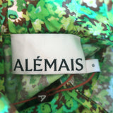 Alemais Phyllis Twist-Front Pleated Midi Dress Green Floral Print Cotton Size 8