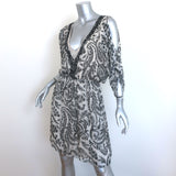 Alice + Olivia Jeanette Beaded Cold Shoulder Dress White Paisley Print Size 10