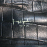 Henry Beguelin Large Fold-Over Shoulder Bag Black Croc-Embossed Leather