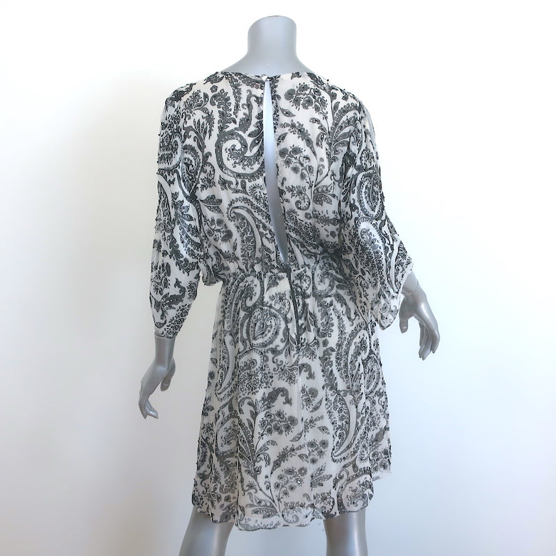 Alice + Olivia Jeanette Beaded Cold Shoulder Dress White Paisley Print Size 10