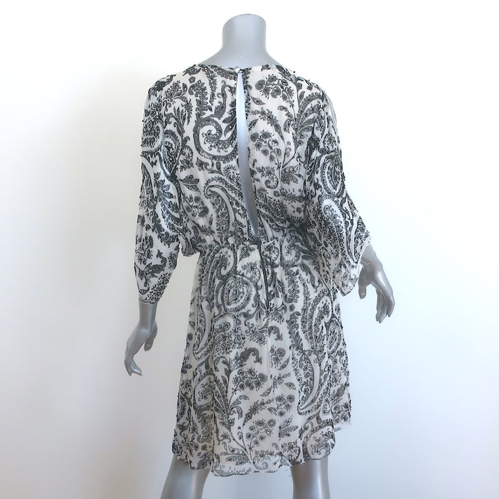 Alice + Olivia Jeanette Beaded Cold Shoulder Dress White Paisley Print Size 10