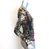 Etro Floral Print Mesh Long Sleeve Top Black Size 44